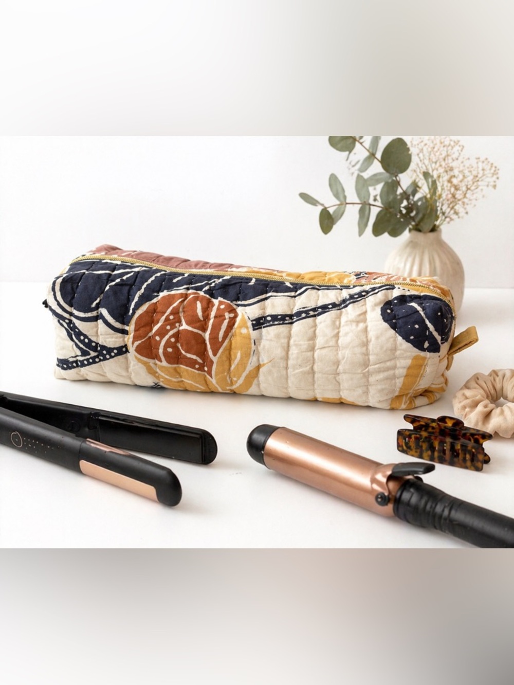 Upcycled Quilted Dyson Hair Tool Bag  Organizer Inside Zippered Pocket Handmade